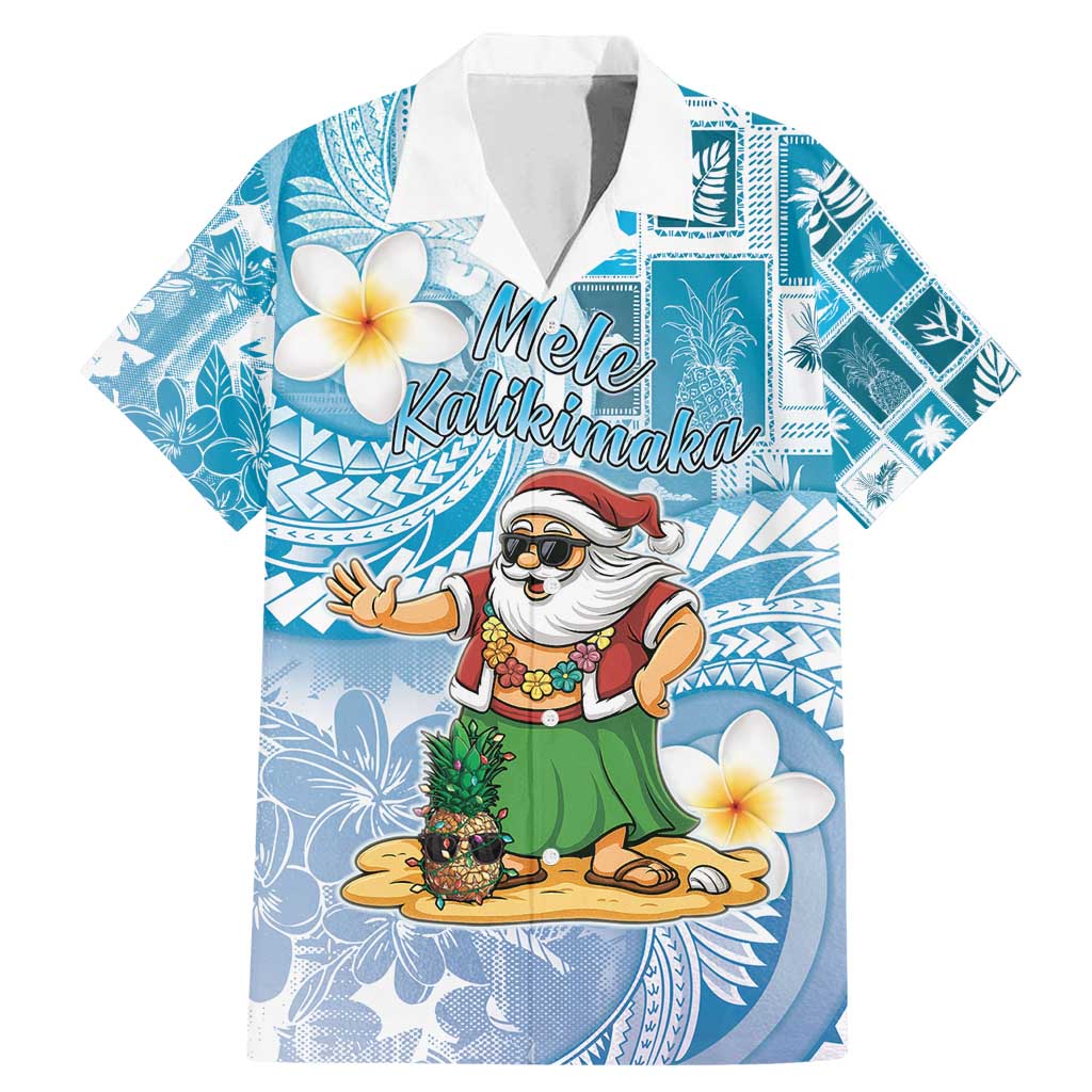 Hawaii Mele Kalikimaka Family Matching Mermaid Dress and Hawaiian Shirt Hula Santa Retro Style Blue - Polynesian Pride