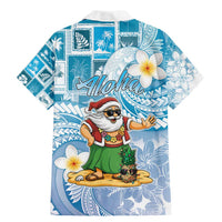 Hawaii Mele Kalikimaka Family Matching Mermaid Dress and Hawaiian Shirt Hula Santa Retro Style Blue - Polynesian Pride