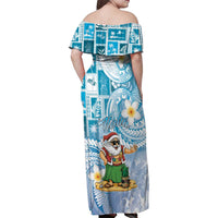 Hawaii Mele Kalikimaka Family Matching Off Shoulder Maxi Dress and Hawaiian Shirt Hula Santa Retro Style Blue - Polynesian Pride