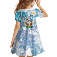 Hawaii Mele Kalikimaka Family Matching Off Shoulder Short Dress and Hawaiian Shirt Hula Santa Retro Style Blue - Polynesian Pride