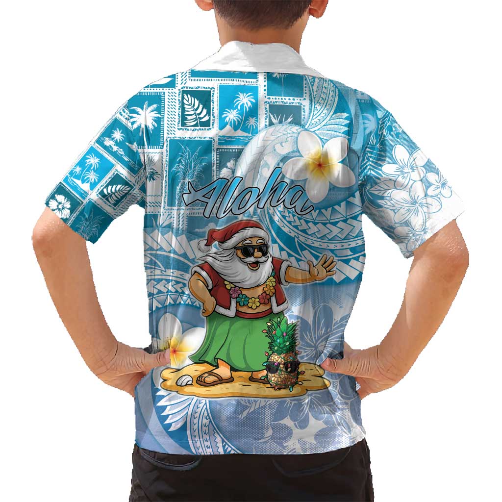 Hawaii Mele Kalikimaka Family Matching Puletasi and Hawaiian Shirt Hula Santa Retro Style Blue LT05 - Polynesian Pride