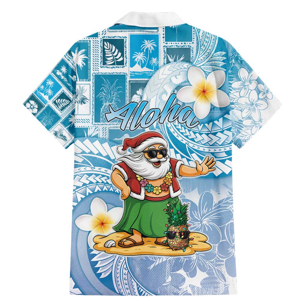 Hawaii Mele Kalikimaka Family Matching Puletasi and Hawaiian Shirt Hula Santa Retro Style Blue LT05 - Polynesian Pride