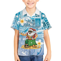 Hawaii Mele Kalikimaka Family Matching Puletasi and Hawaiian Shirt Hula Santa Retro Style Blue LT05 Son's Shirt Blue - Polynesian Pride