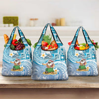 Hawaii Mele Kalikimaka Grocery Bag Hula Santa Retro Style Blue - Polynesian Pride