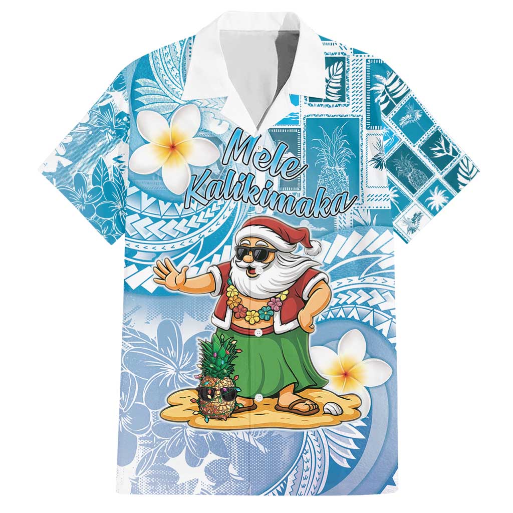 Hawaii Mele Kalikimaka Hawaiian Shirt Hula Santa Retro Style Blue - Polynesian Pride