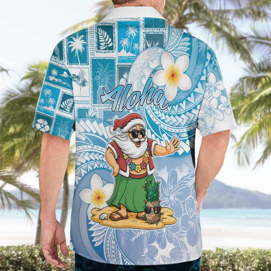Hawaii Mele Kalikimaka Hawaiian Shirt Hula Santa Retro Style Blue - Polynesian Pride