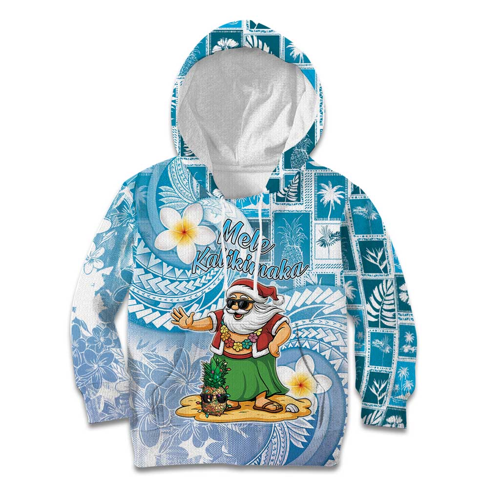 Hawaii Mele Kalikimaka Kid Hoodie Hula Santa Retro Style Blue - Polynesian Pride