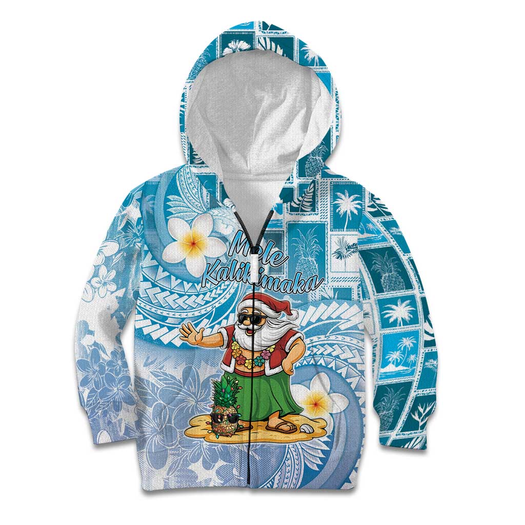 Hawaii Mele Kalikimaka Kid Hoodie Hula Santa Retro Style Blue - Polynesian Pride