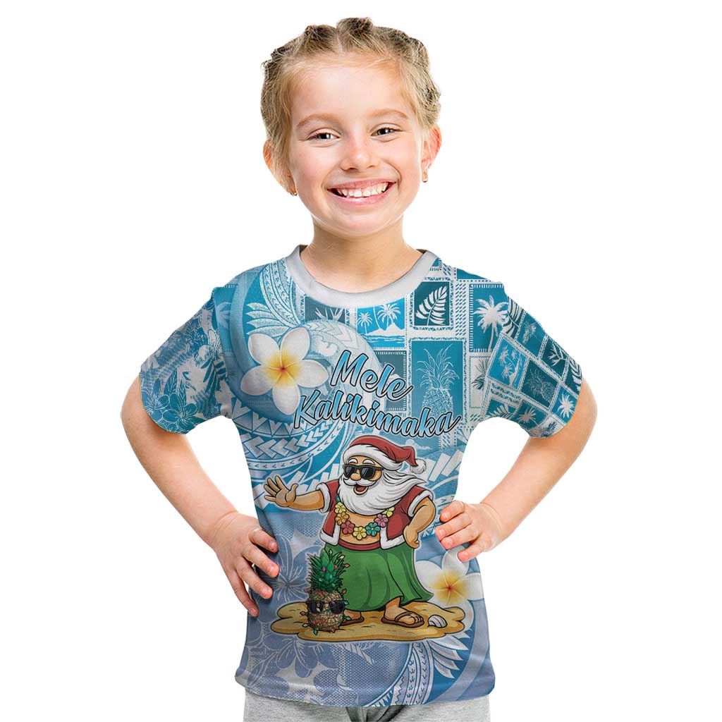 Hawaii Mele Kalikimaka Kid T Shirt Hula Santa Retro Style Blue - Polynesian Pride