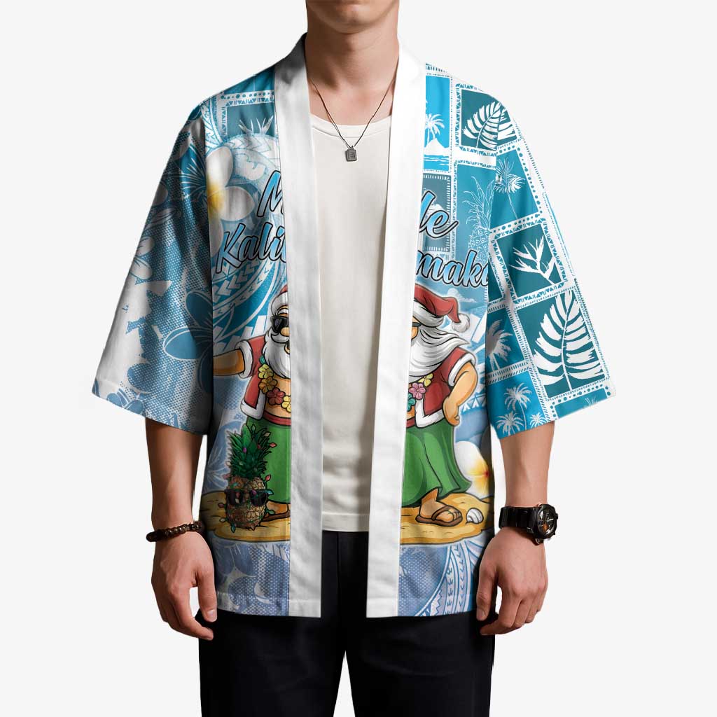 Hawaii Mele Kalikimaka Kimono Hula Santa Retro Style Blue - Polynesian Pride