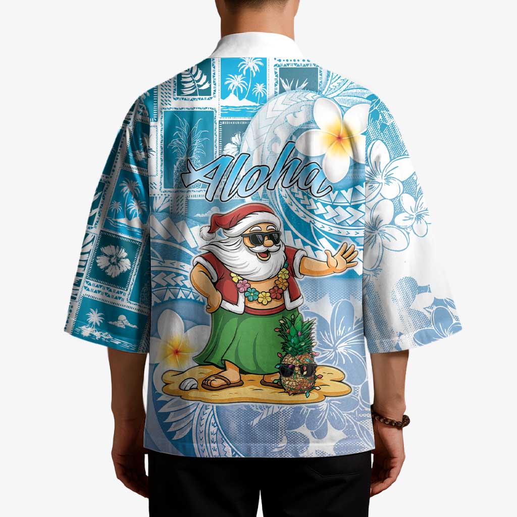 Hawaii Mele Kalikimaka Kimono Hula Santa Retro Style Blue - Polynesian Pride