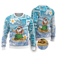 Hawaii Mele Kalikimaka Ugly Christmas Sweater Hula Santa Retro Style Blue - Polynesian Pride