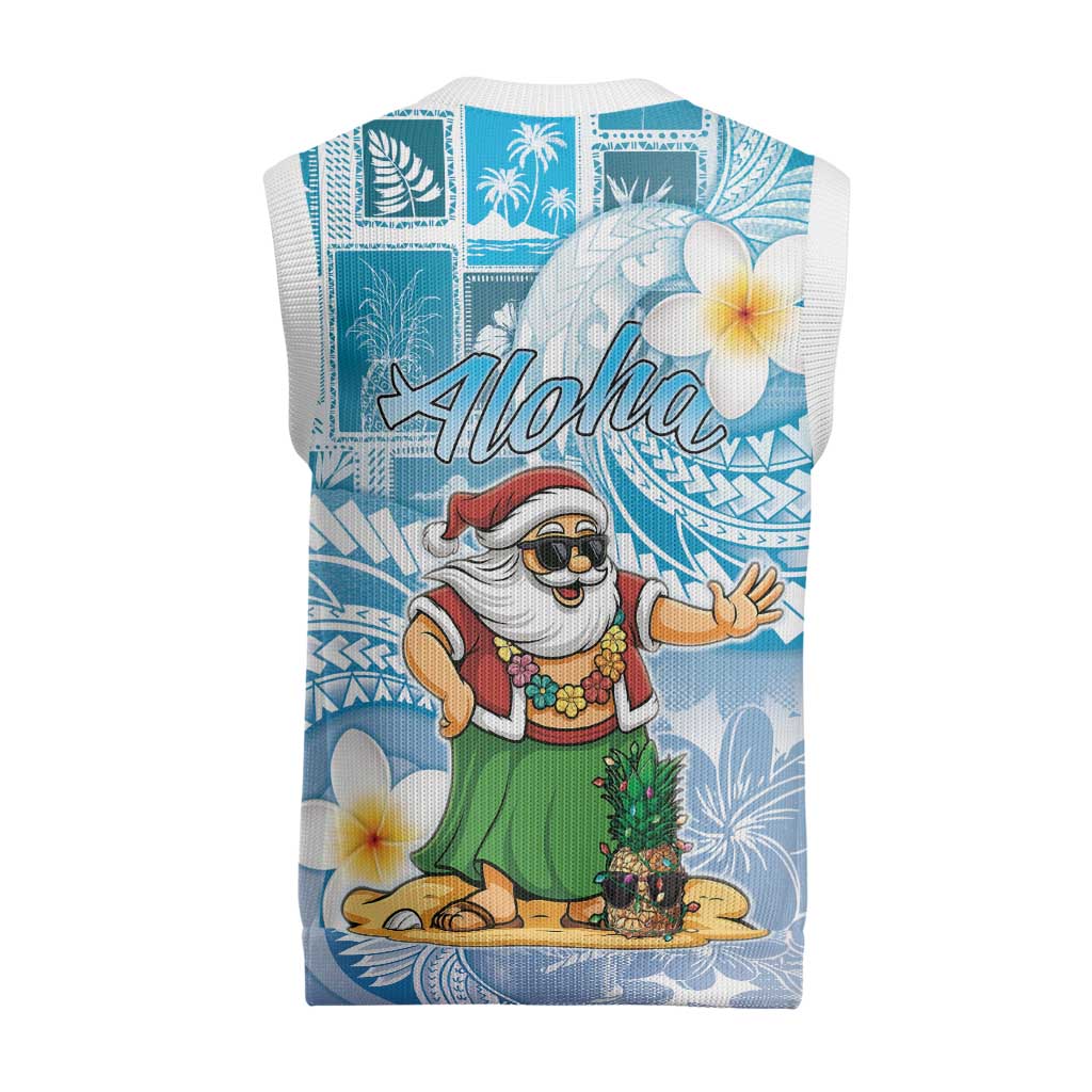 Hawaii Mele Kalikimaka Christmas Knitted V-Neck Vest Hula Santa Retro Style Blue - Polynesian Pride