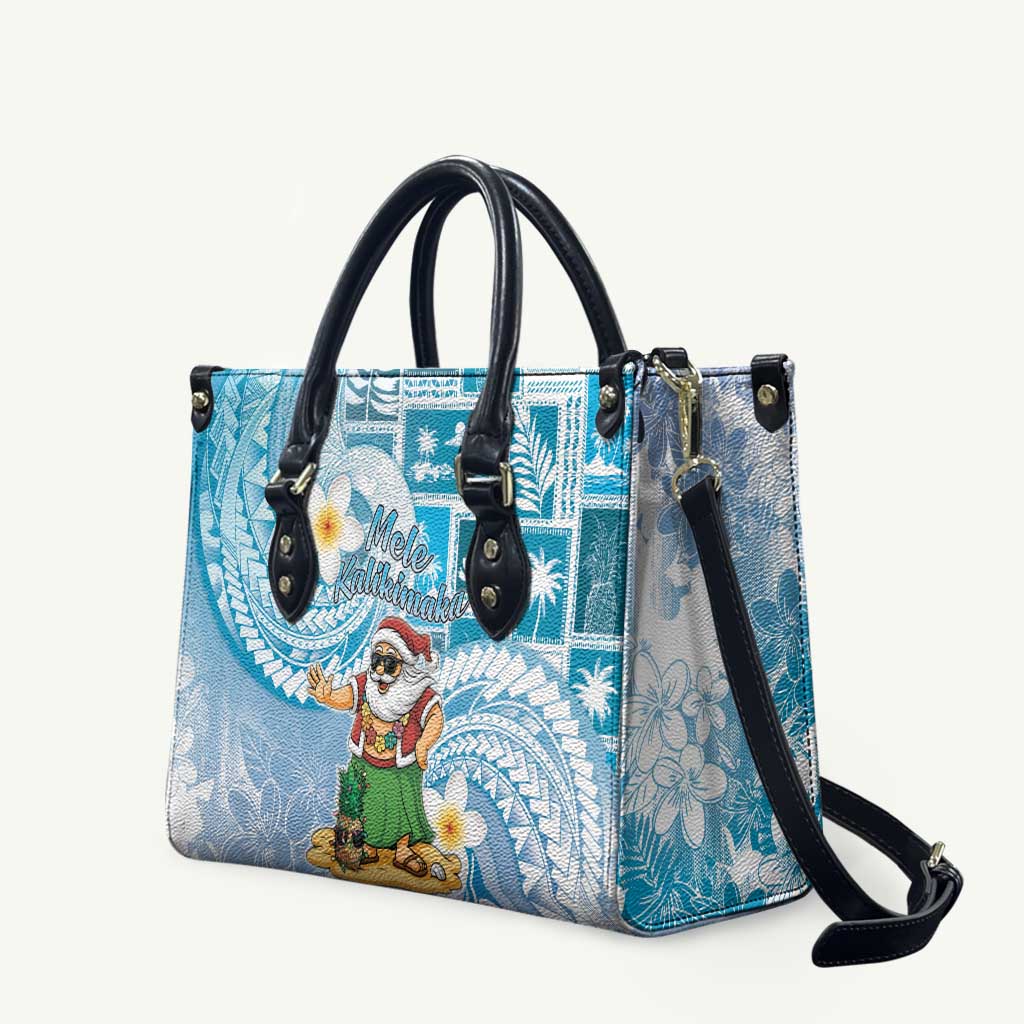 Hawaii Mele Kalikimaka Leather Bag Hula Santa Retro Style Blue - Polynesian Pride