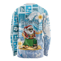 Hawaii Mele Kalikimaka Long Sleeve Shirt Hula Santa Retro Style Blue - Polynesian Pride