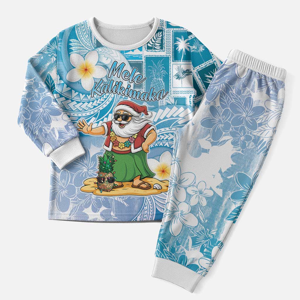 Hawaii Mele Kalikimaka Christmas Pajama Set Hula Santa Retro Style Blue - Polynesian Pride