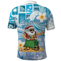 Hawaii Mele Kalikimaka Polo Shirt Hula Santa Retro Style Blue - Polynesian Pride
