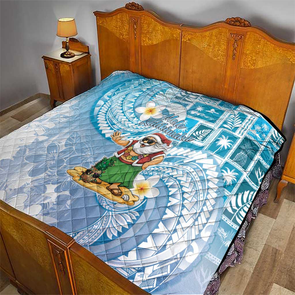 Hawaii Mele Kalikimaka Quilt Hula Santa Retro Style Blue - Polynesian Pride