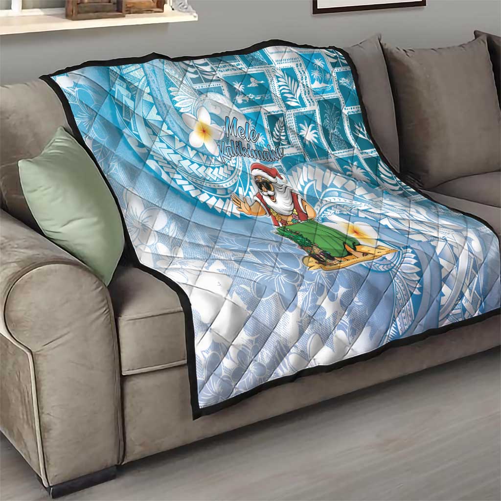 Hawaii Mele Kalikimaka Quilt Hula Santa Retro Style Blue - Polynesian Pride