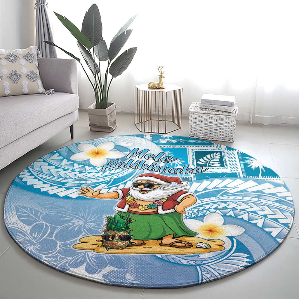 Hawaii Mele Kalikimaka Round Carpet Hula Santa Retro Style Blue - Polynesian Pride
