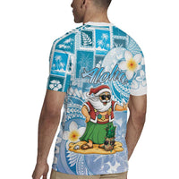 Hawaii Mele Kalikimaka Rugby Jersey Hula Santa Retro Style Blue - Polynesian Pride