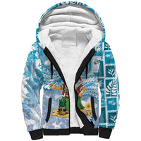 Hawaii Mele Kalikimaka Sherpa Hoodie Hula Santa Retro Style Blue - Polynesian Pride