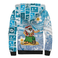 Hawaii Mele Kalikimaka Sherpa Hoodie Hula Santa Retro Style Blue - Polynesian Pride
