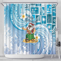 Hawaii Mele Kalikimaka Shower Curtain Hula Santa Retro Style Blue - Polynesian Pride