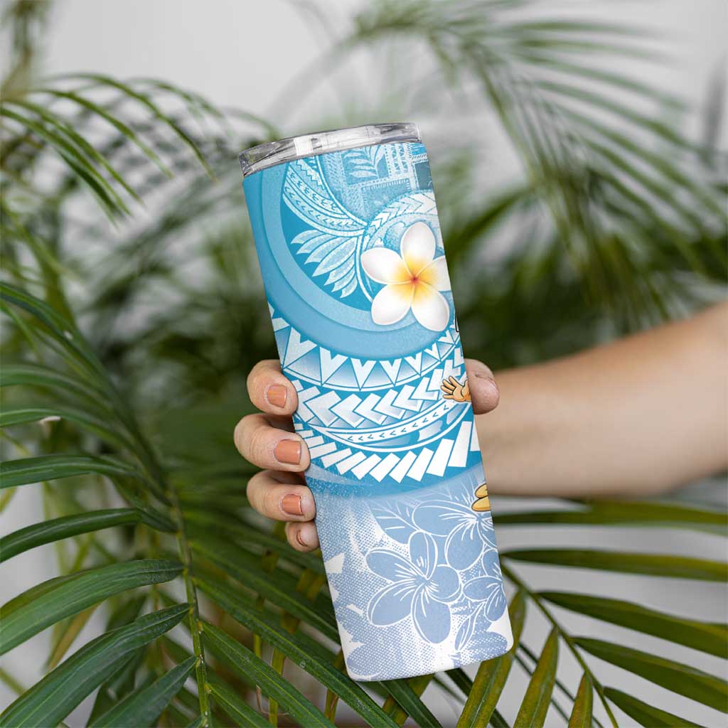Hawaii Mele Kalikimaka Skinny Tumbler Hula Santa Retro Style Blue - Polynesian Pride