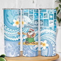 Hawaii Mele Kalikimaka Skinny Tumbler Hula Santa Retro Style Blue - Polynesian Pride