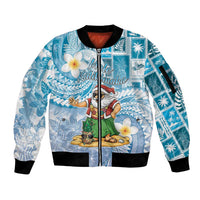 Hawaii Mele Kalikimaka Sleeve Zip Bomber Jacket Hula Santa Retro Style Blue - Polynesian Pride