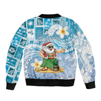 Hawaii Mele Kalikimaka Sleeve Zip Bomber Jacket Hula Santa Retro Style Blue - Polynesian Pride