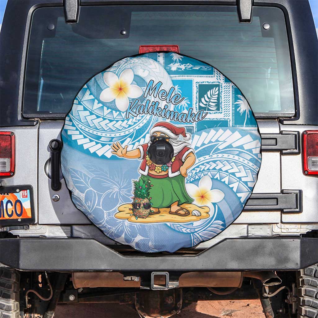 Hawaii Mele Kalikimaka Spare Tire Cover Hula Santa Retro Style Blue - Polynesian Pride