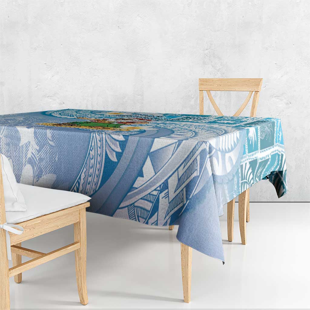 Hawaii Mele Kalikimaka Tablecloth Hula Santa Retro Style Blue - Polynesian Pride