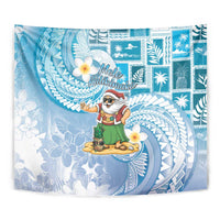 Hawaii Mele Kalikimaka Tapestry Hula Santa Retro Style Blue - Polynesian Pride