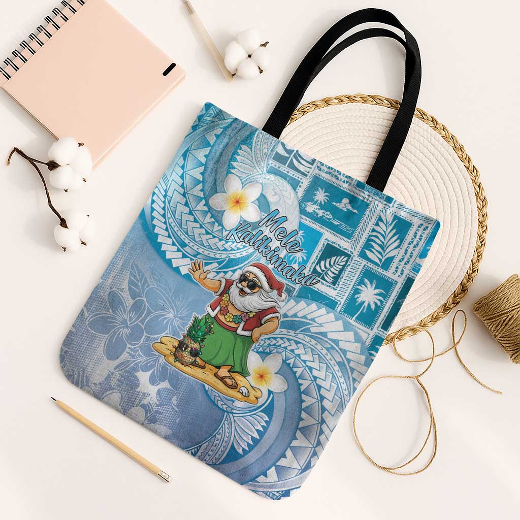 Hawaii Mele Kalikimaka Tote Bag Hula Santa Retro Style Blue - Polynesian Pride