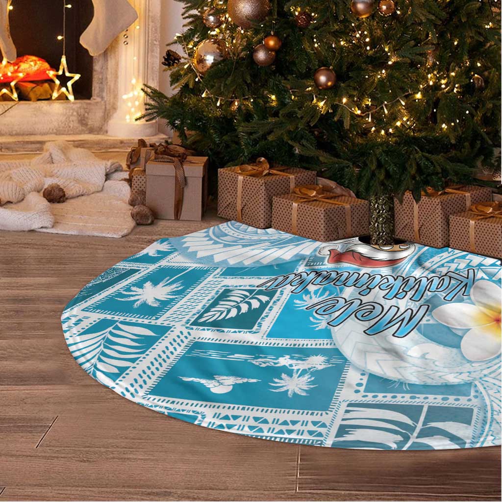 Hawaii Mele Kalikimaka Tree Skirt Hula Santa Retro Style Blue - Polynesian Pride