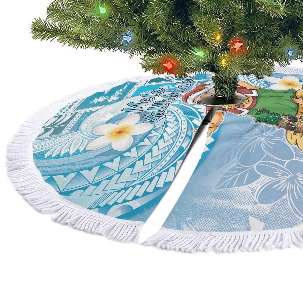 Hawaii Mele Kalikimaka Tree Skirt Hula Santa Retro Style Blue - Polynesian Pride