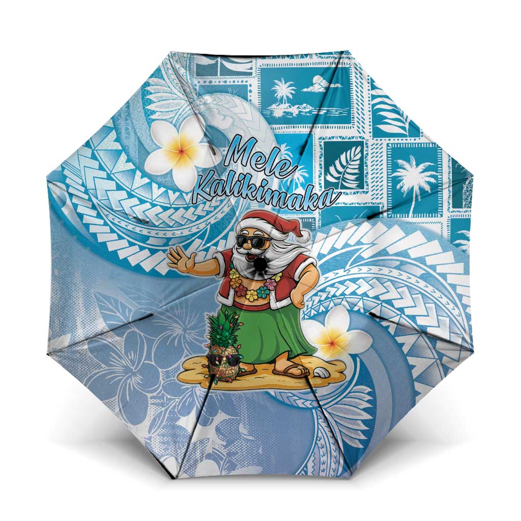 Hawaii Mele Kalikimaka Umbrella Hula Santa Retro Style Blue - Polynesian Pride