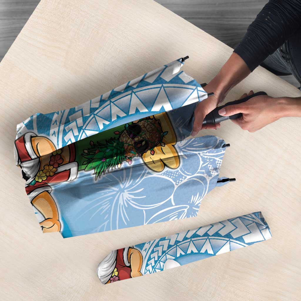 Hawaii Mele Kalikimaka Umbrella Hula Santa Retro Style Blue - Polynesian Pride