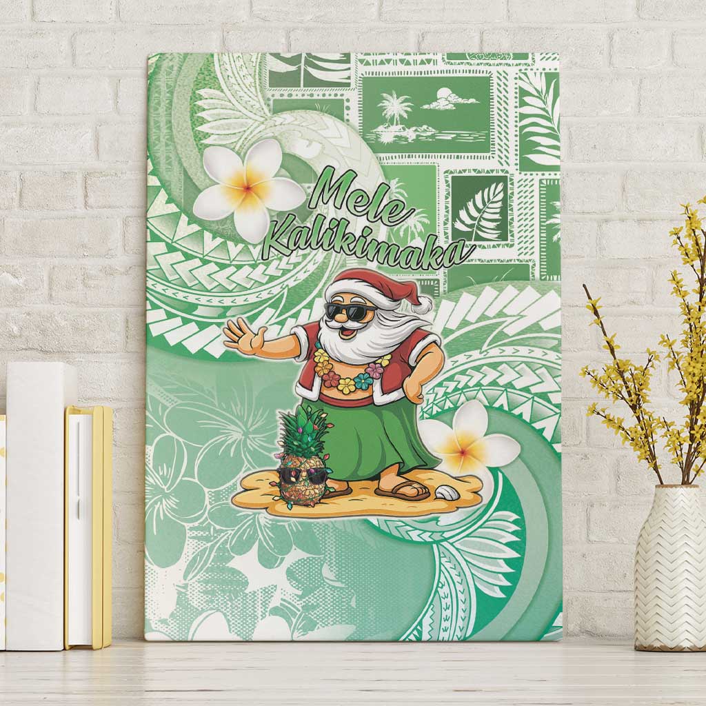Hawaii Mele Kalikimaka Canvas Wall Art Hula Santa Retro Style Green - Polynesian Pride
