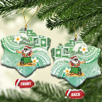 Hawaii Mele Kalikimaka Ceramic Ornament Hula Santa Retro Style Green - Polynesian Pride