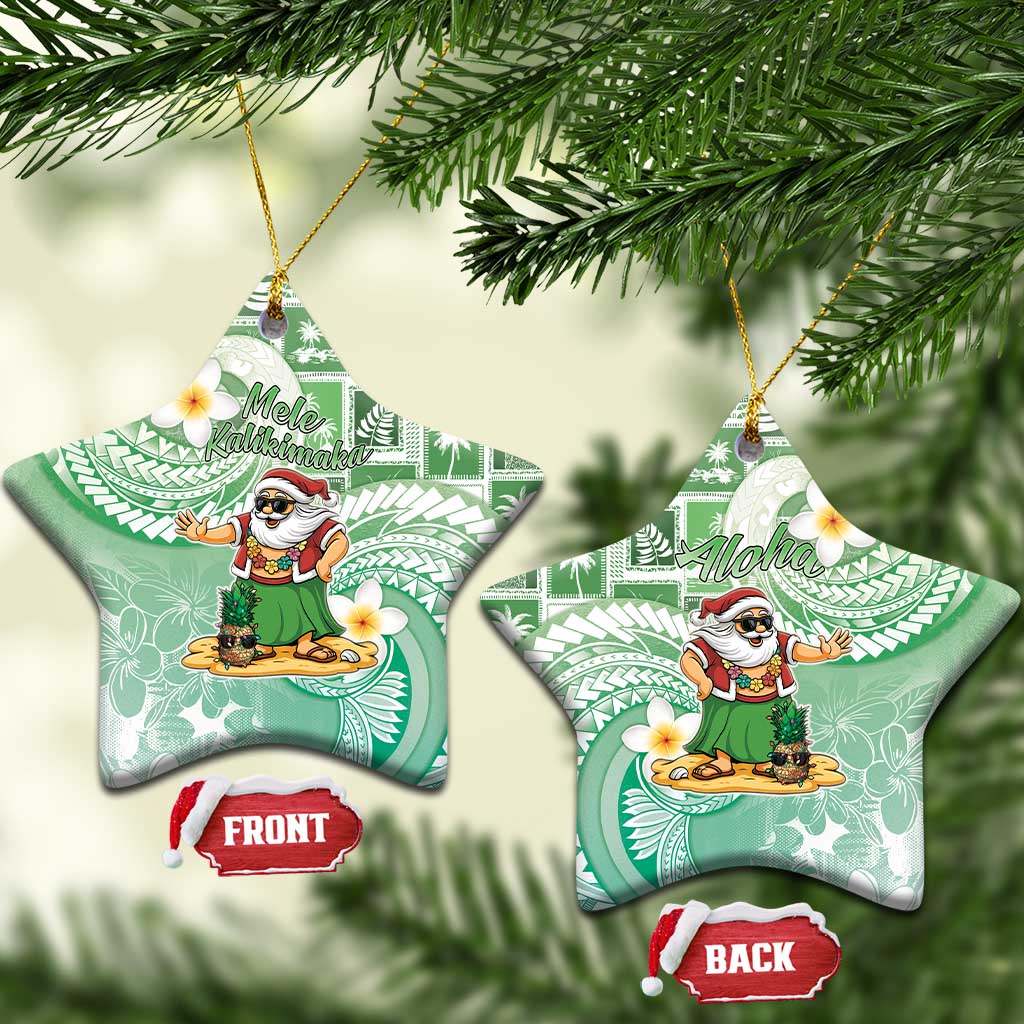 Hawaii Mele Kalikimaka Ceramic Ornament Hula Santa Retro Style Green - Polynesian Pride