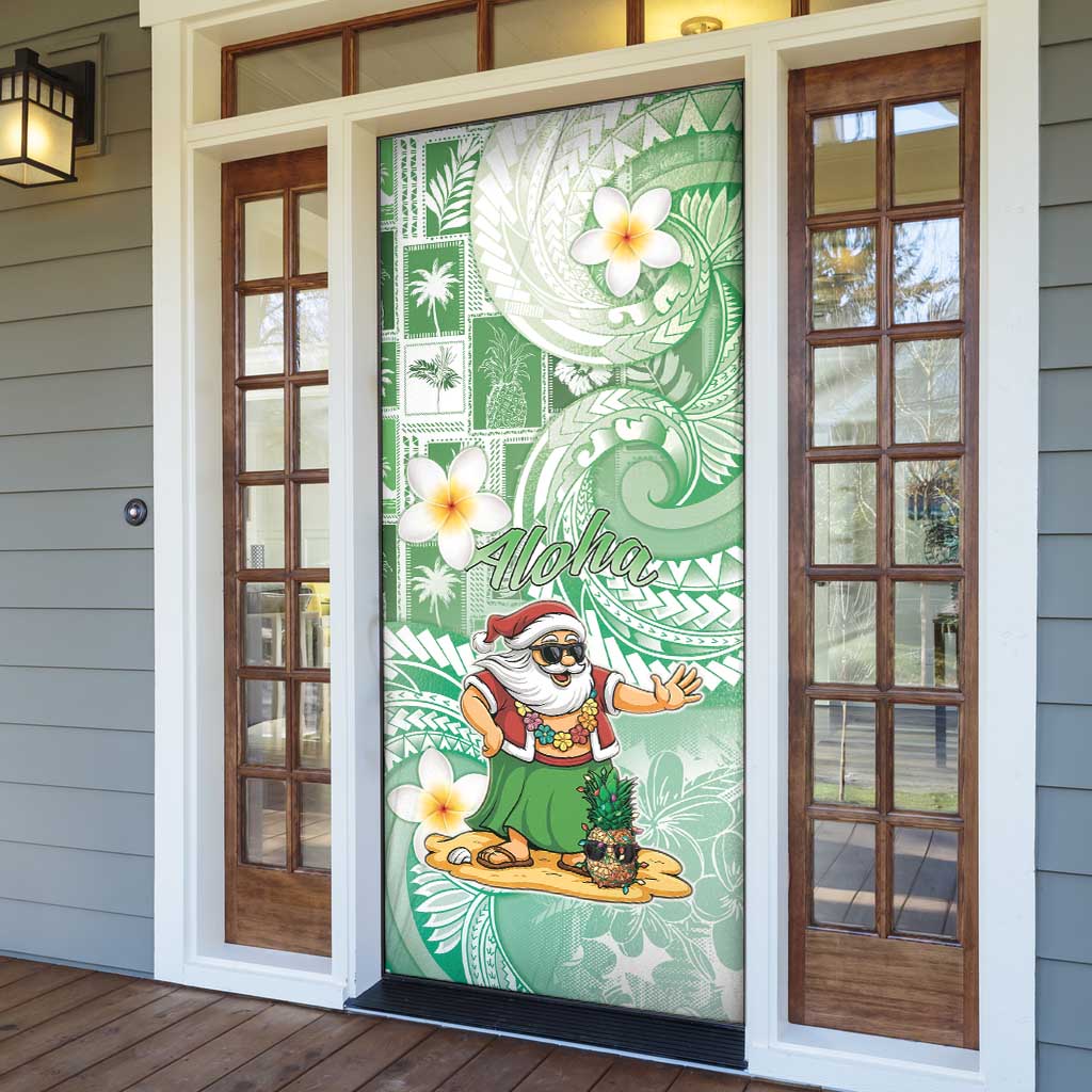 Hawaii Mele Kalikimaka Door Cover Hula Santa Retro Style Green - Polynesian Pride