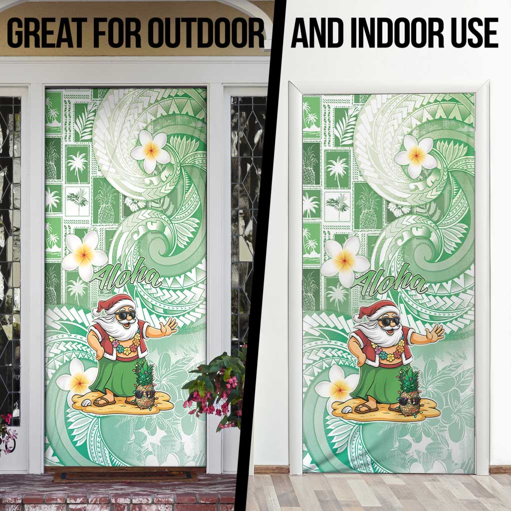 Hawaii Mele Kalikimaka Door Cover Hula Santa Retro Style Green - Polynesian Pride