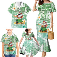 Hawaii Mele Kalikimaka Family Matching Mermaid Dress and Hawaiian Shirt Hula Santa Retro Style Green - Polynesian Pride
