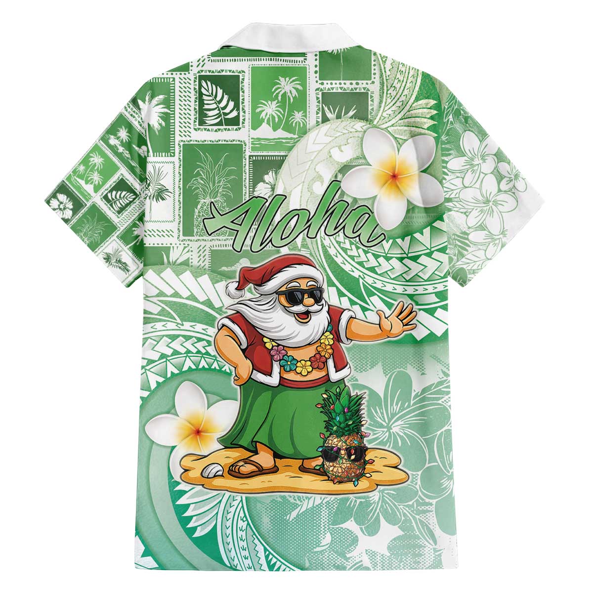 Hawaii Mele Kalikimaka Family Matching Off The Shoulder Long Sleeve Dress and Hawaiian Shirt Hula Santa Retro Style Green - Polynesian Pride