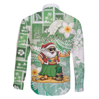 Hawaii Mele Kalikimaka Family Matching Off The Shoulder Long Sleeve Dress and Hawaiian Shirt Hula Santa Retro Style Green - Polynesian Pride