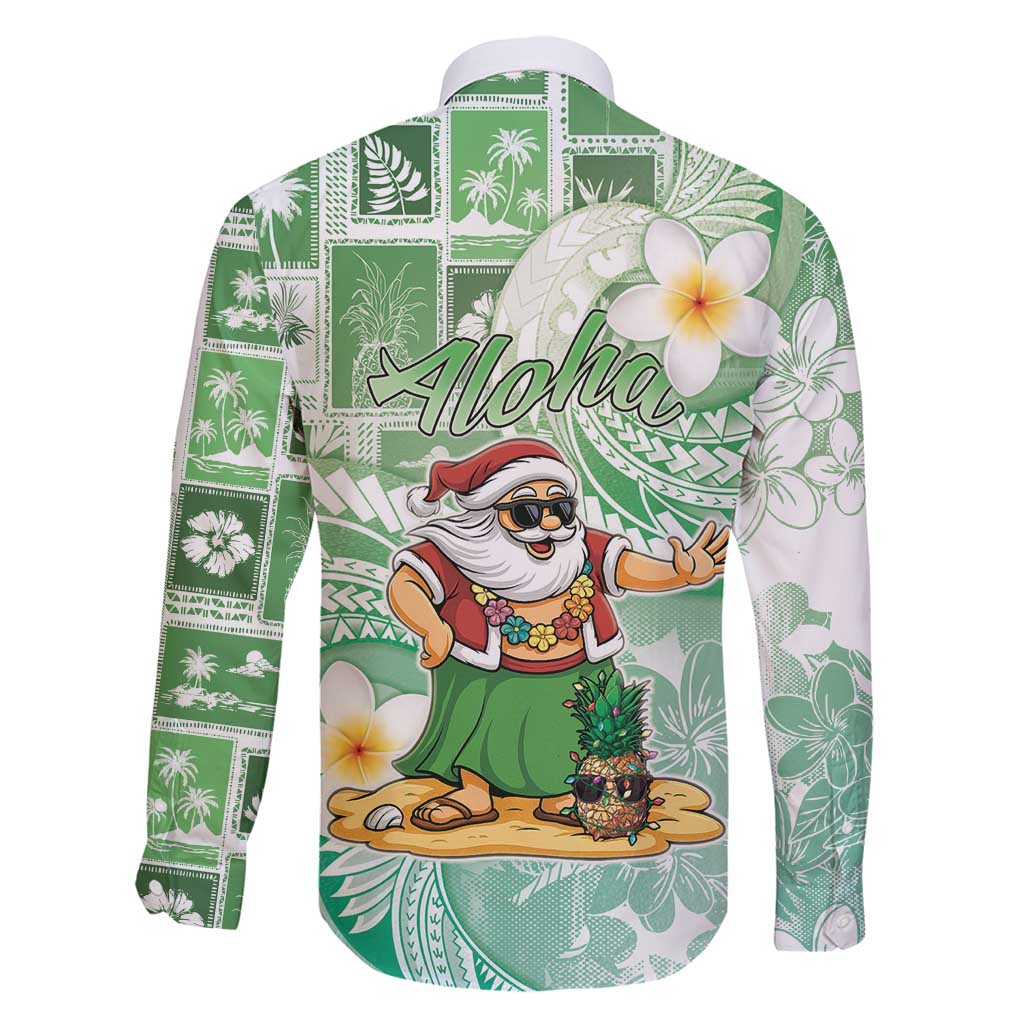Hawaii Mele Kalikimaka Family Matching Off Shoulder Maxi Dress and Hawaiian Shirt Hula Santa Retro Style Green - Polynesian Pride