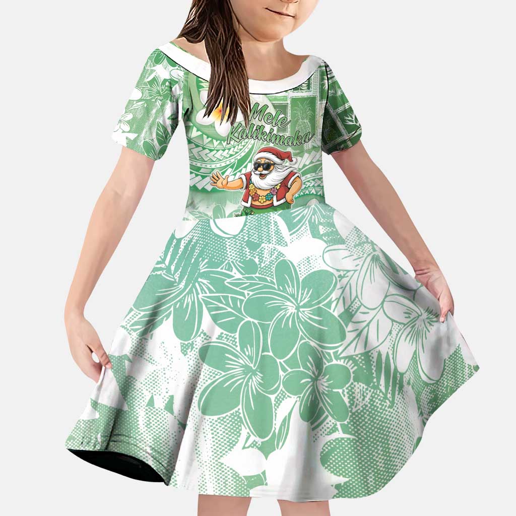 Hawaii Mele Kalikimaka Family Matching Puletasi and Hawaiian Shirt Hula Santa Retro Style Green - Polynesian Pride